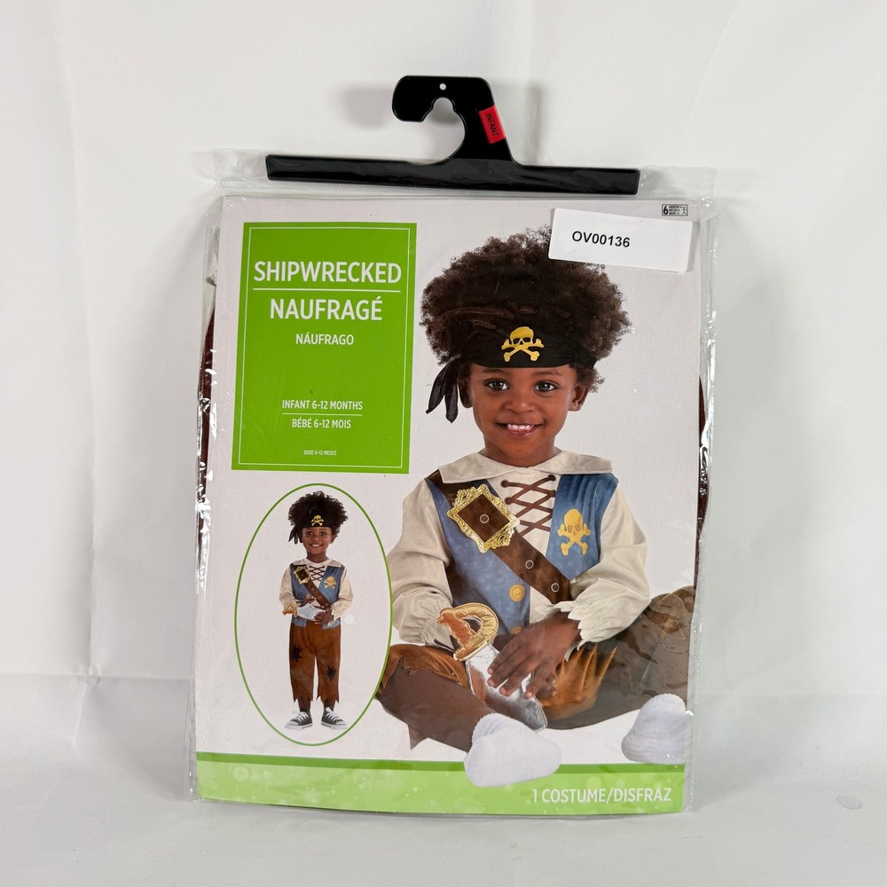 Shipwrecked Pirate Infant Baby Costume 6-12M Halloween Outfit Jumpsuit Hat NWT